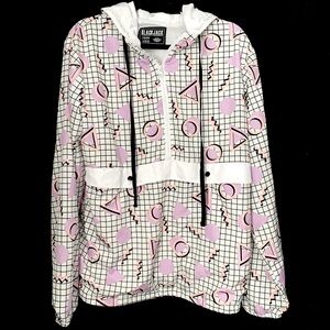Black Jack 1999 USA Vintage Geometric Grid Print Windbreaker Hoodie